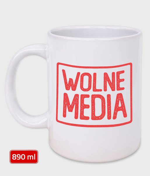 Czerwony napis - Wolne Media - duży kubek 890 ml